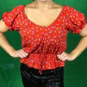 Red floral blouse - size small